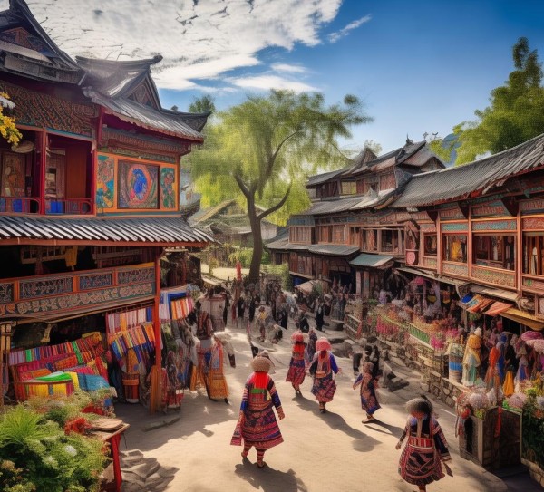 昆明村，风情画卷中的多彩昆明,昆明民族村，一幅绚丽多彩的民族风情画卷,魅力,画卷,和谐,第1张