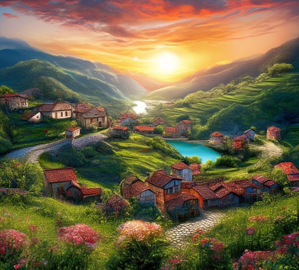 乡愁画卷，我心中的家乡美景,家乡如画，我心中最美的风景线,画卷,丰收,麦浪,第1张